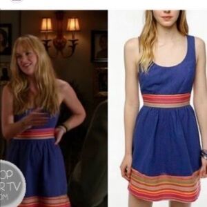 Anthropologie Staring at Stars Open Back Colorful Linen Blue Dress M 8 10